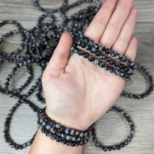Snowflake Obsidian Gemstone Beaded Bracelet 6mm