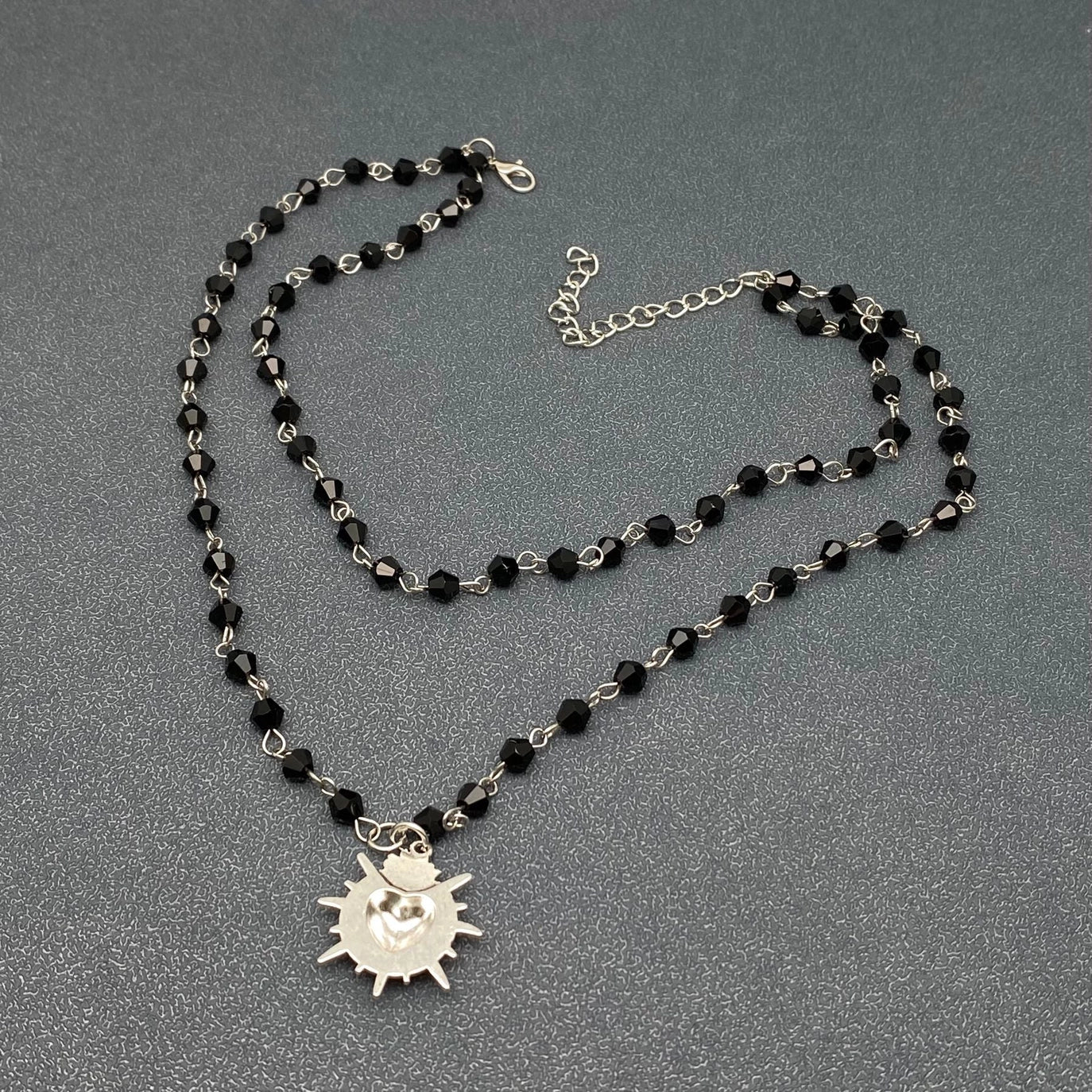 Black Heart Double Layered Crystal Beaded Necklace