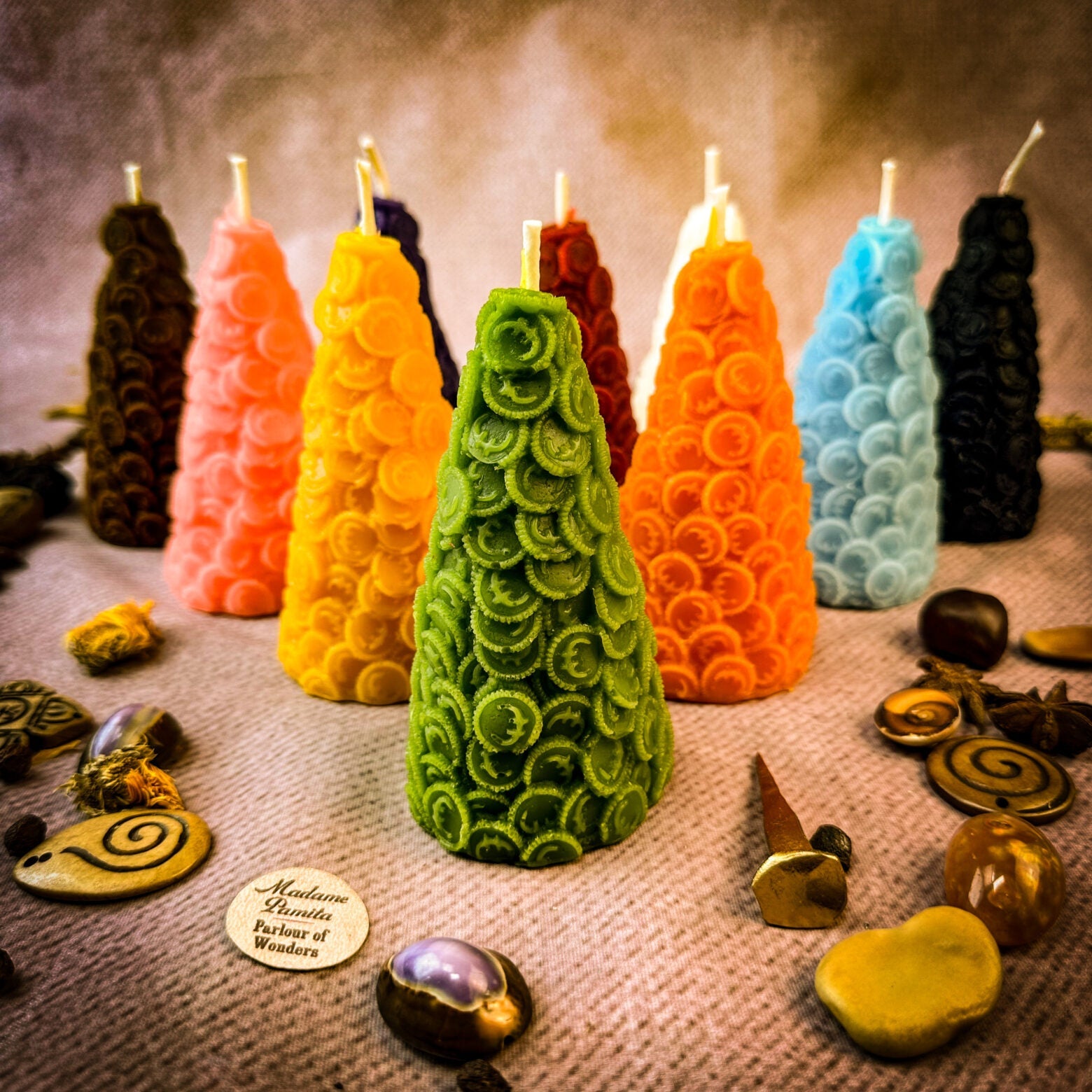 Beeswax Cone of Coins Spell Candle