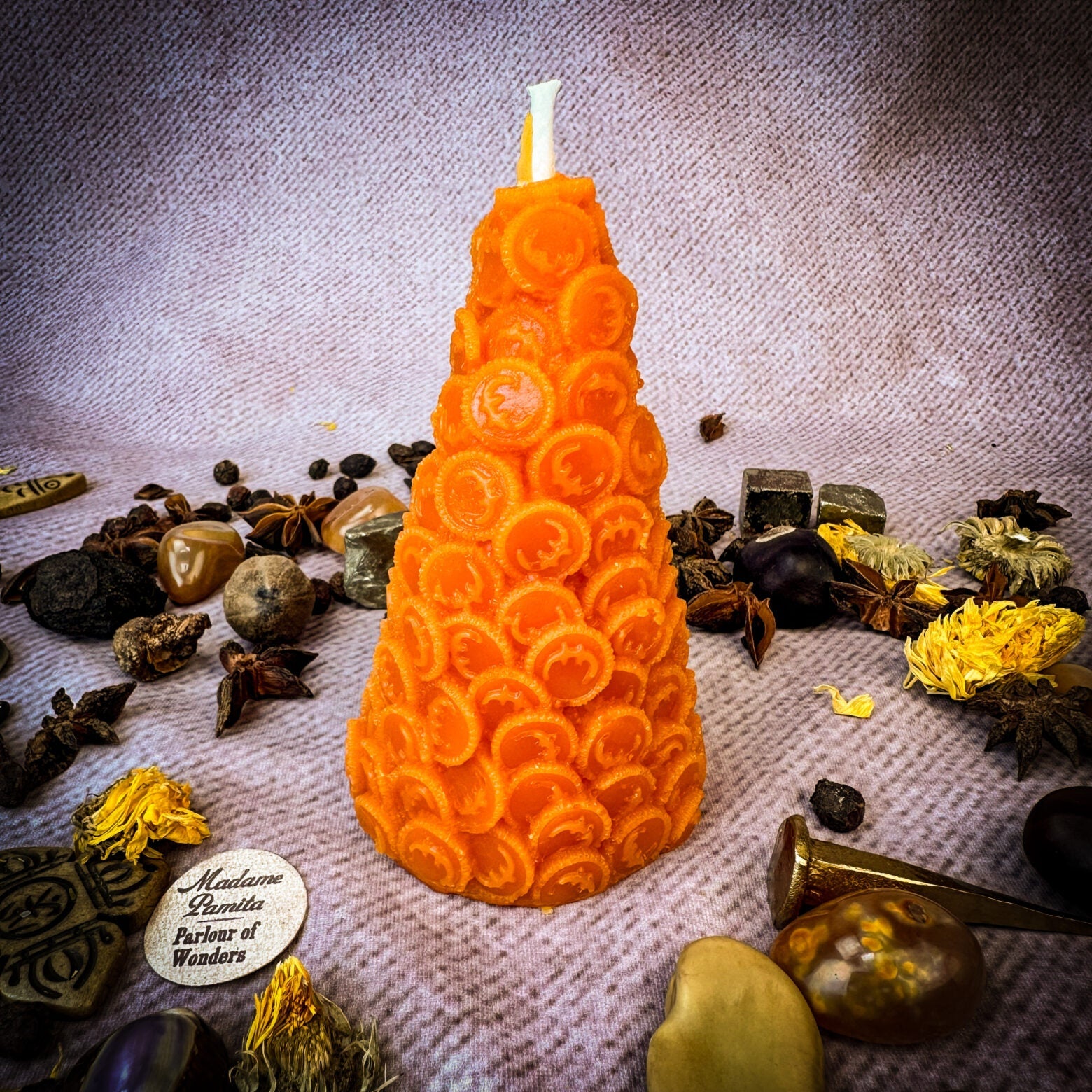 Beeswax Cone of Coins Spell Candle