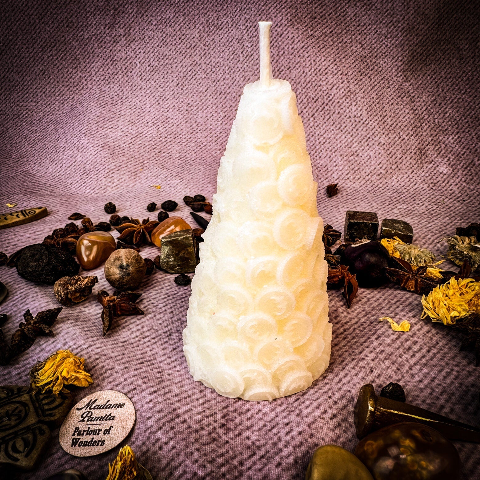 Beeswax Cone of Coins Spell Candle