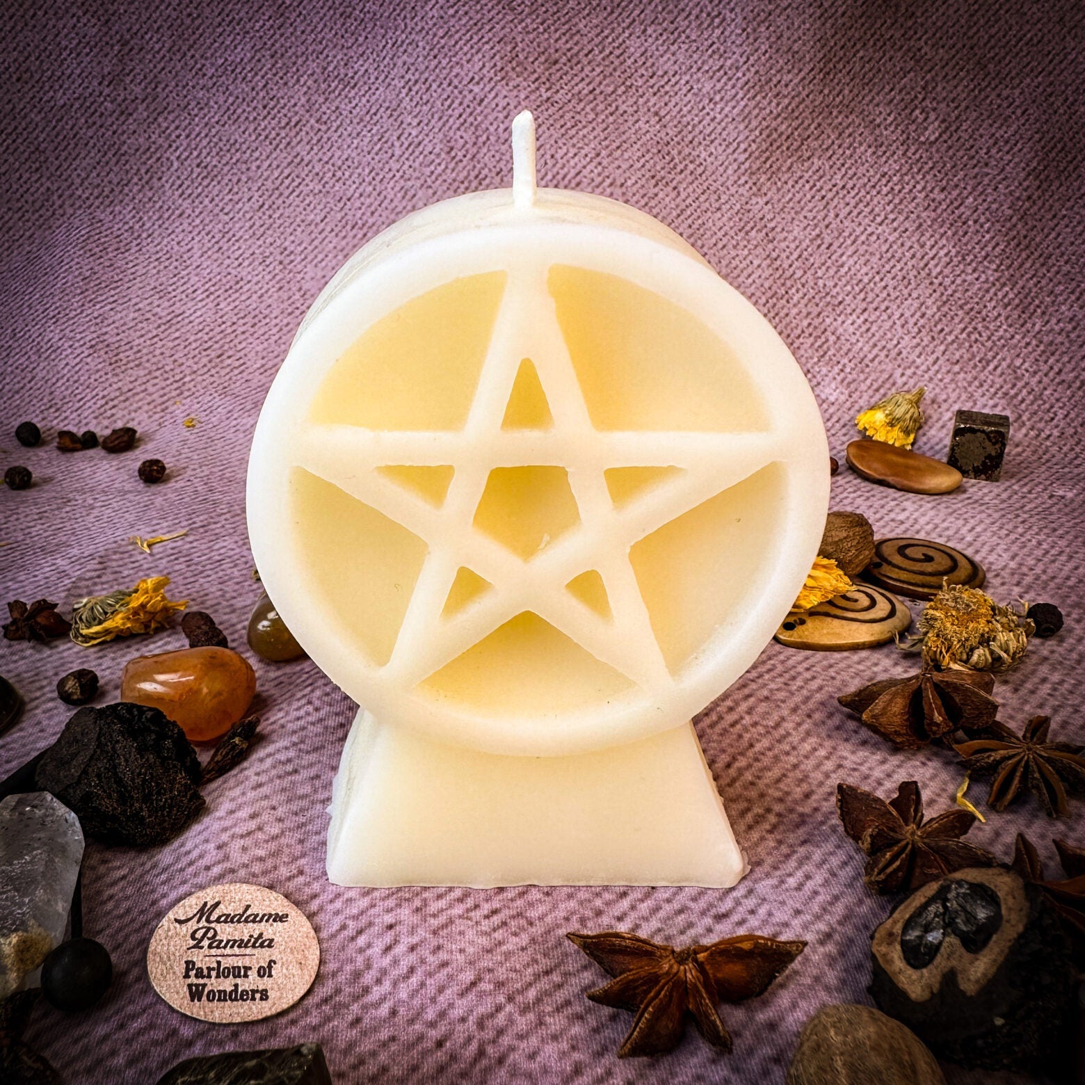 Beeswax Pentacle of Protection Spell Candle