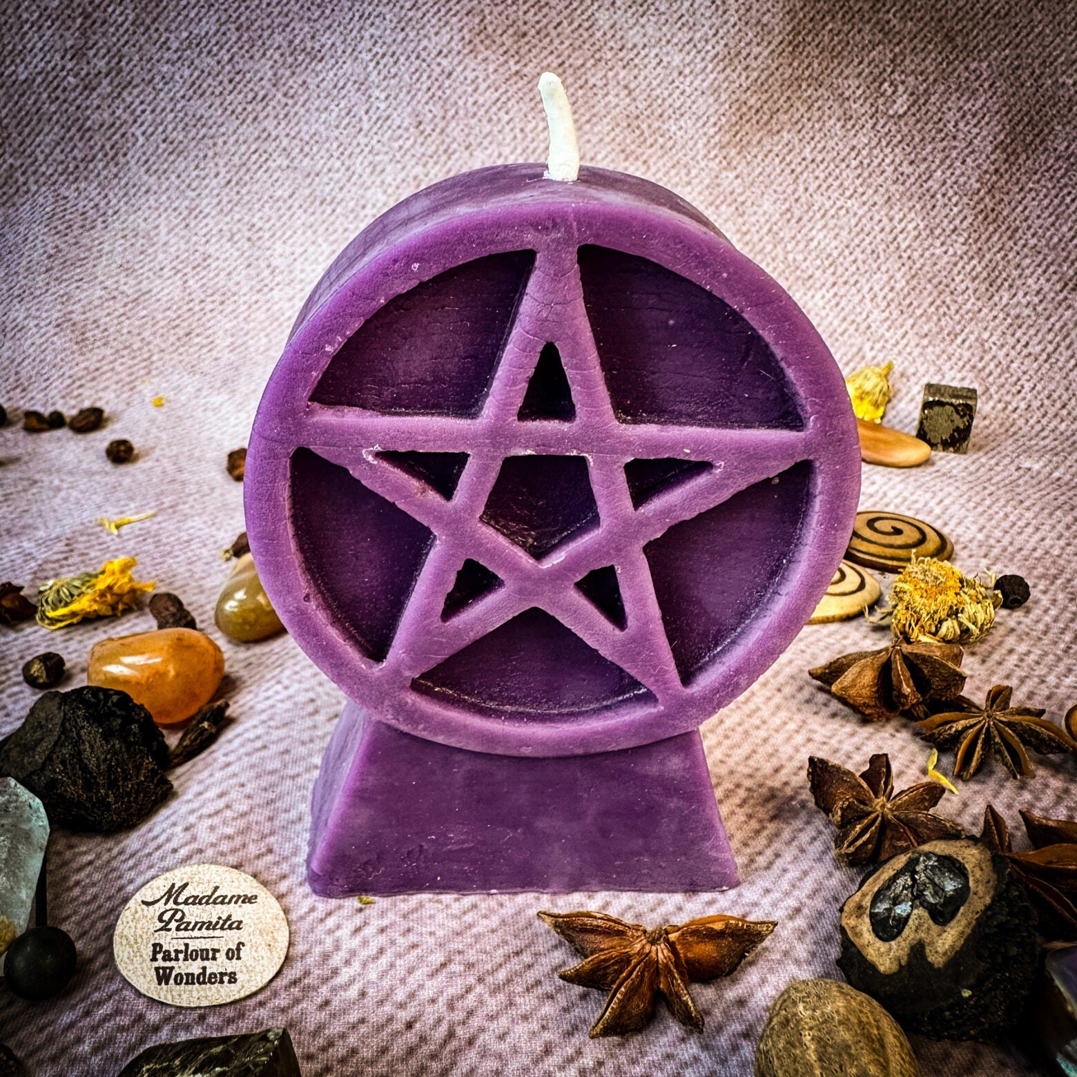 Beeswax Pentacle of Protection Spell Candle