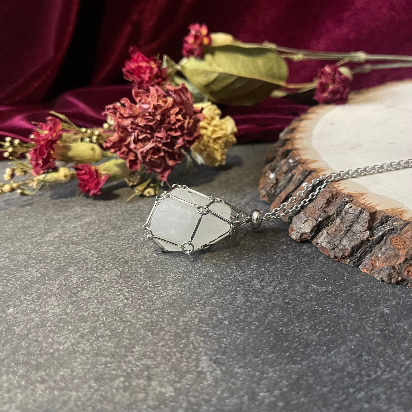 Metal Crystal Cage Necklace