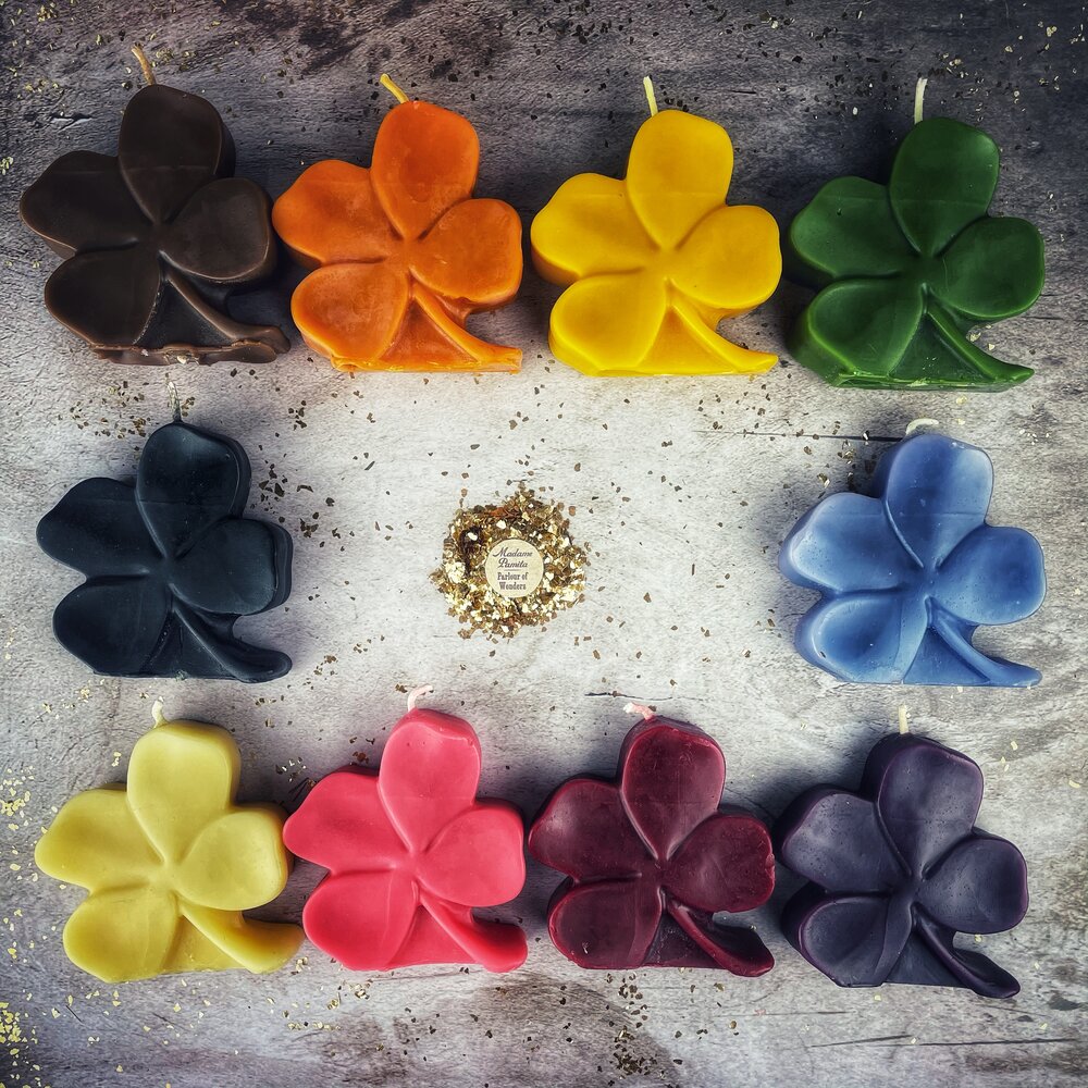 Beeswax Lucky Four Leaf Clover Spell Candle