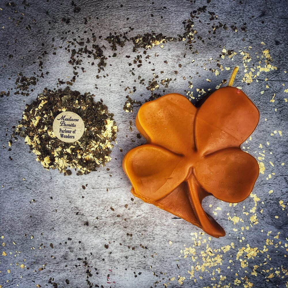 Beeswax Lucky Four Leaf Clover Spell Candle