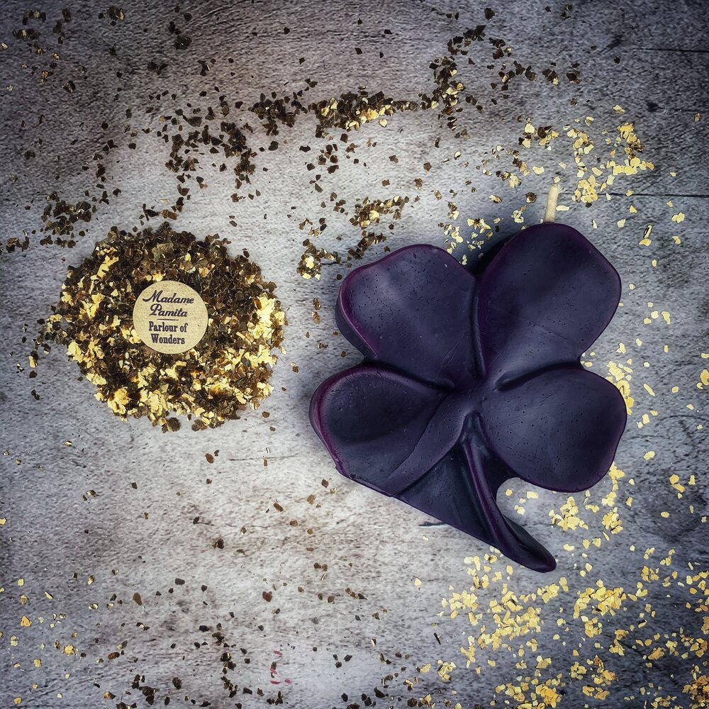 Beeswax Lucky Four Leaf Clover Spell Candle