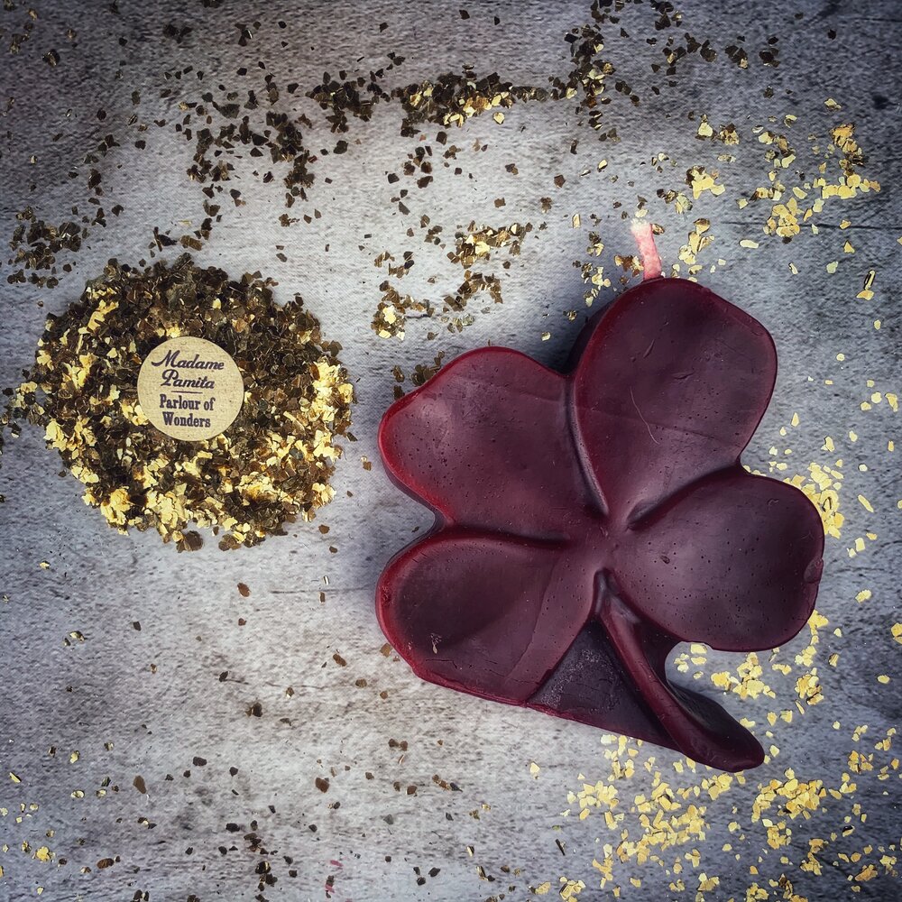 Beeswax Lucky Four Leaf Clover Spell Candle