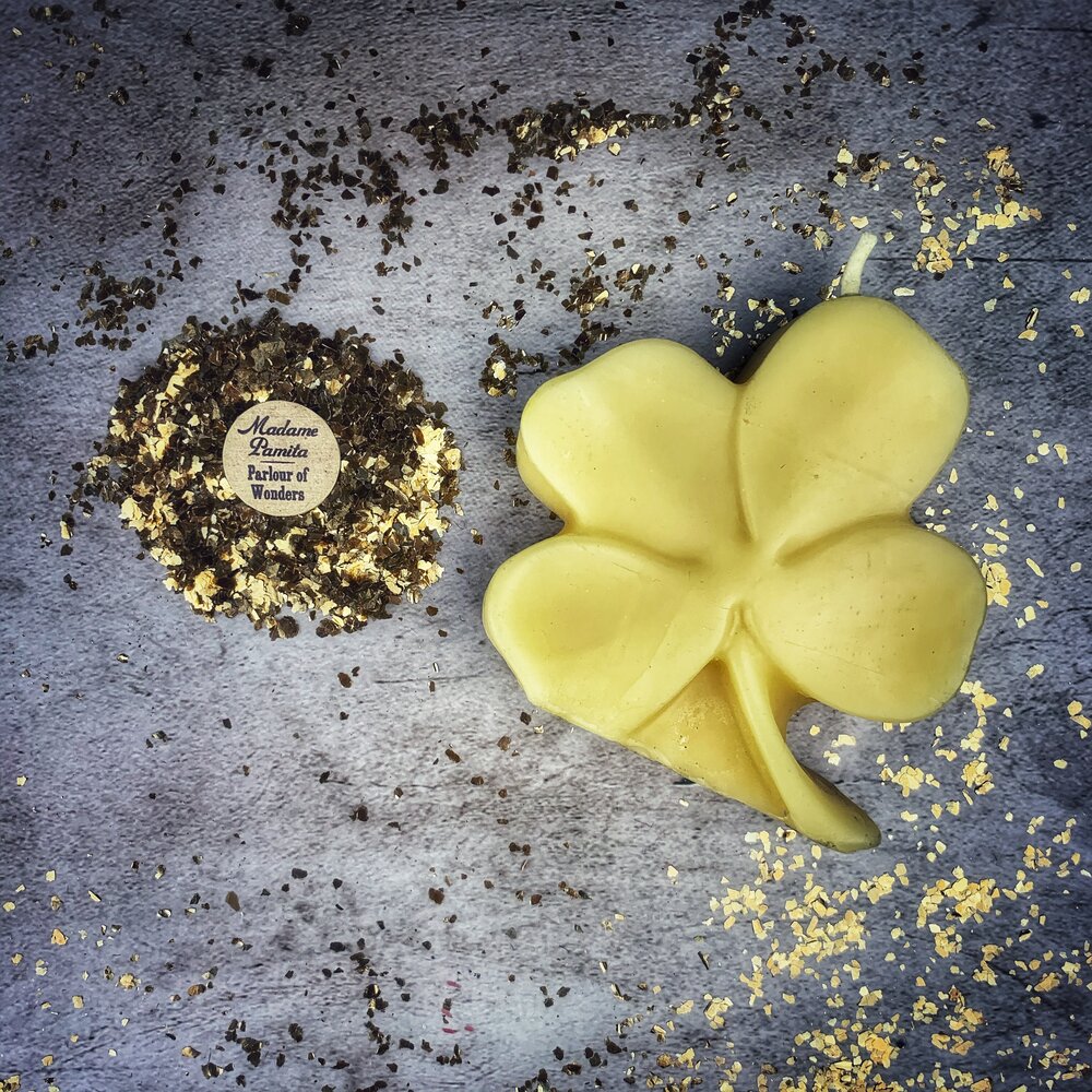 Beeswax Lucky Four Leaf Clover Spell Candle