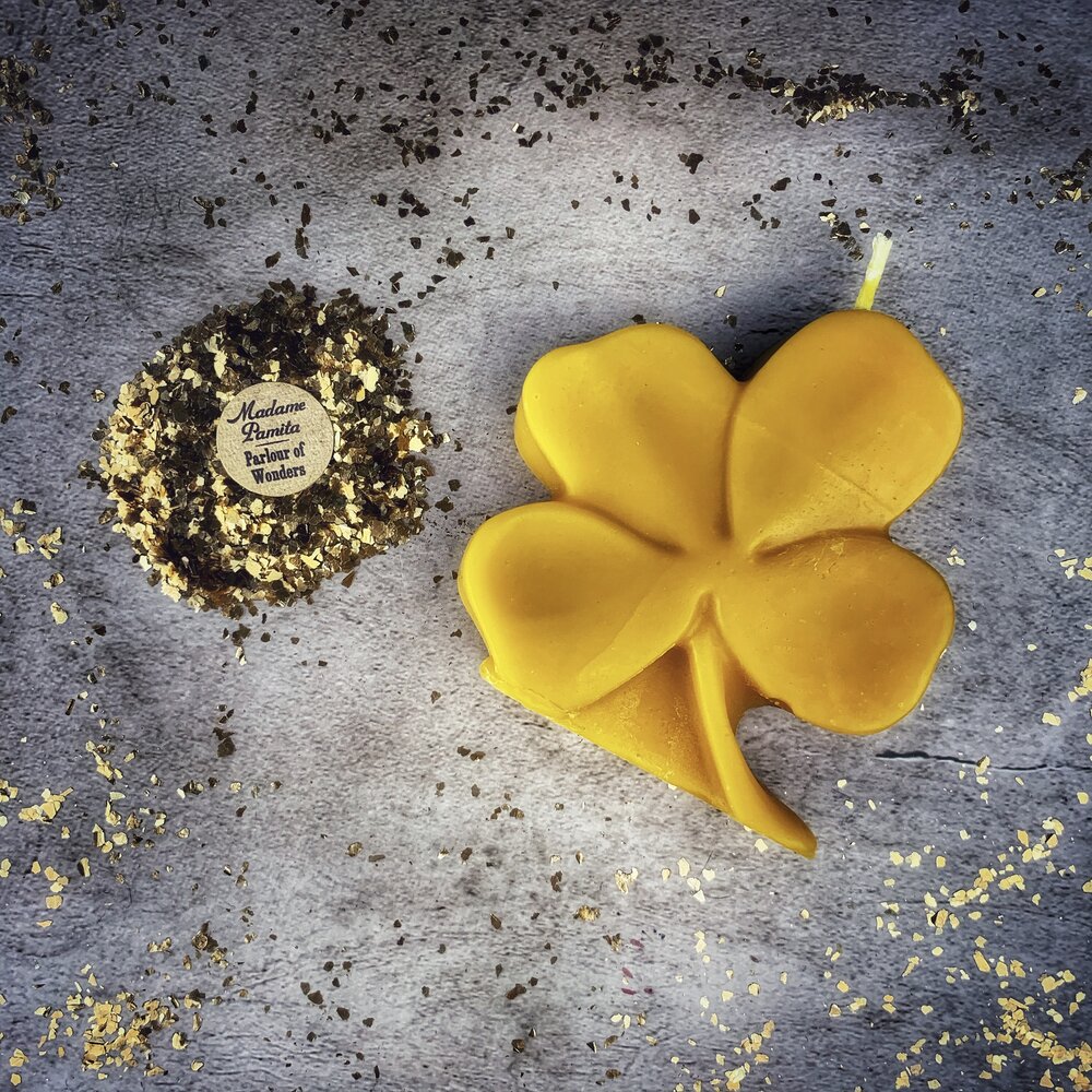 Beeswax Lucky Four Leaf Clover Spell Candle