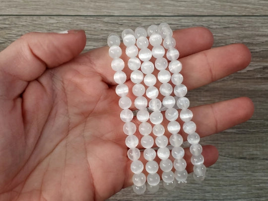 Selenite Gemstone Beaded Bracelet 6mm
