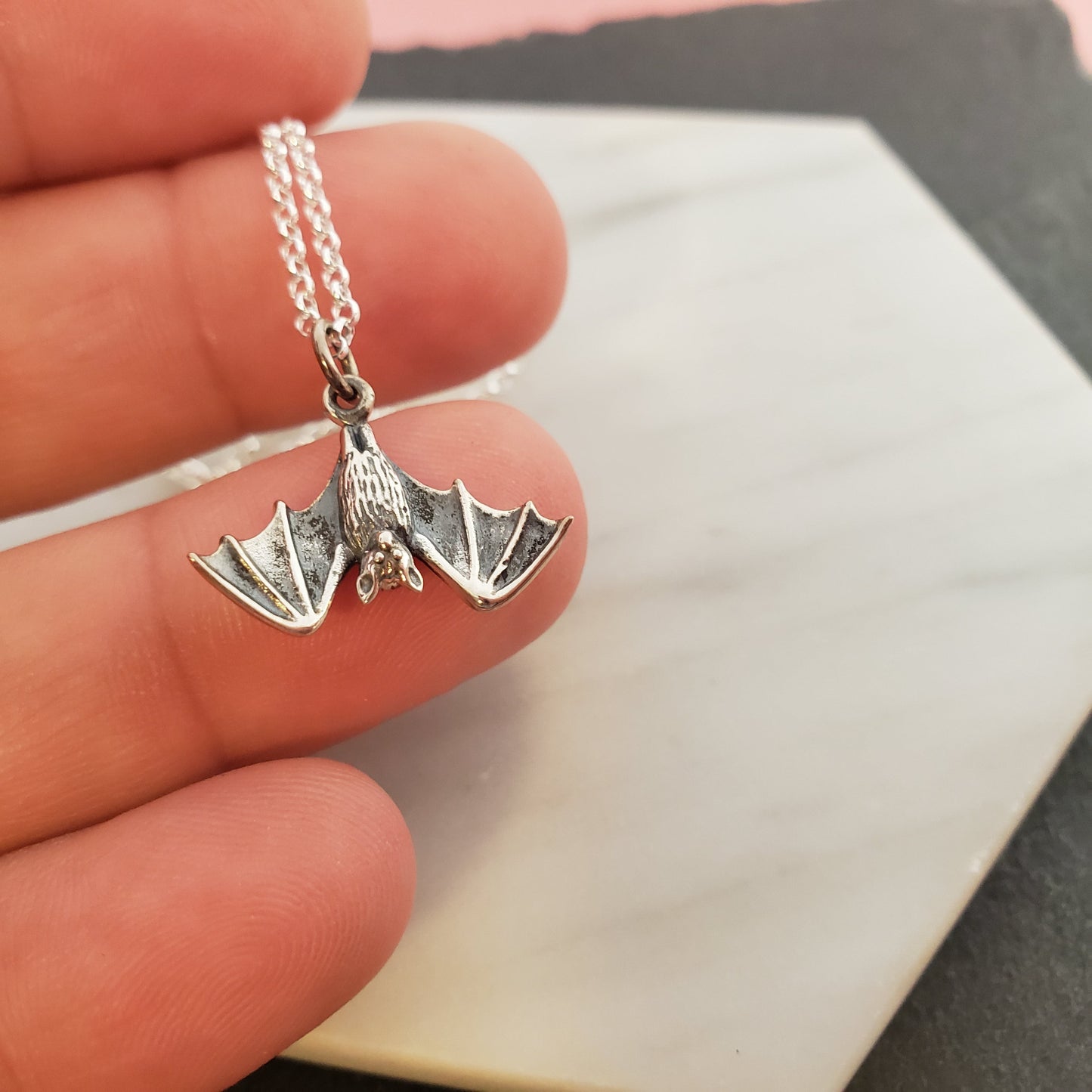 Bat Charm Necklace - Dainty Sterling Silver Jewelry