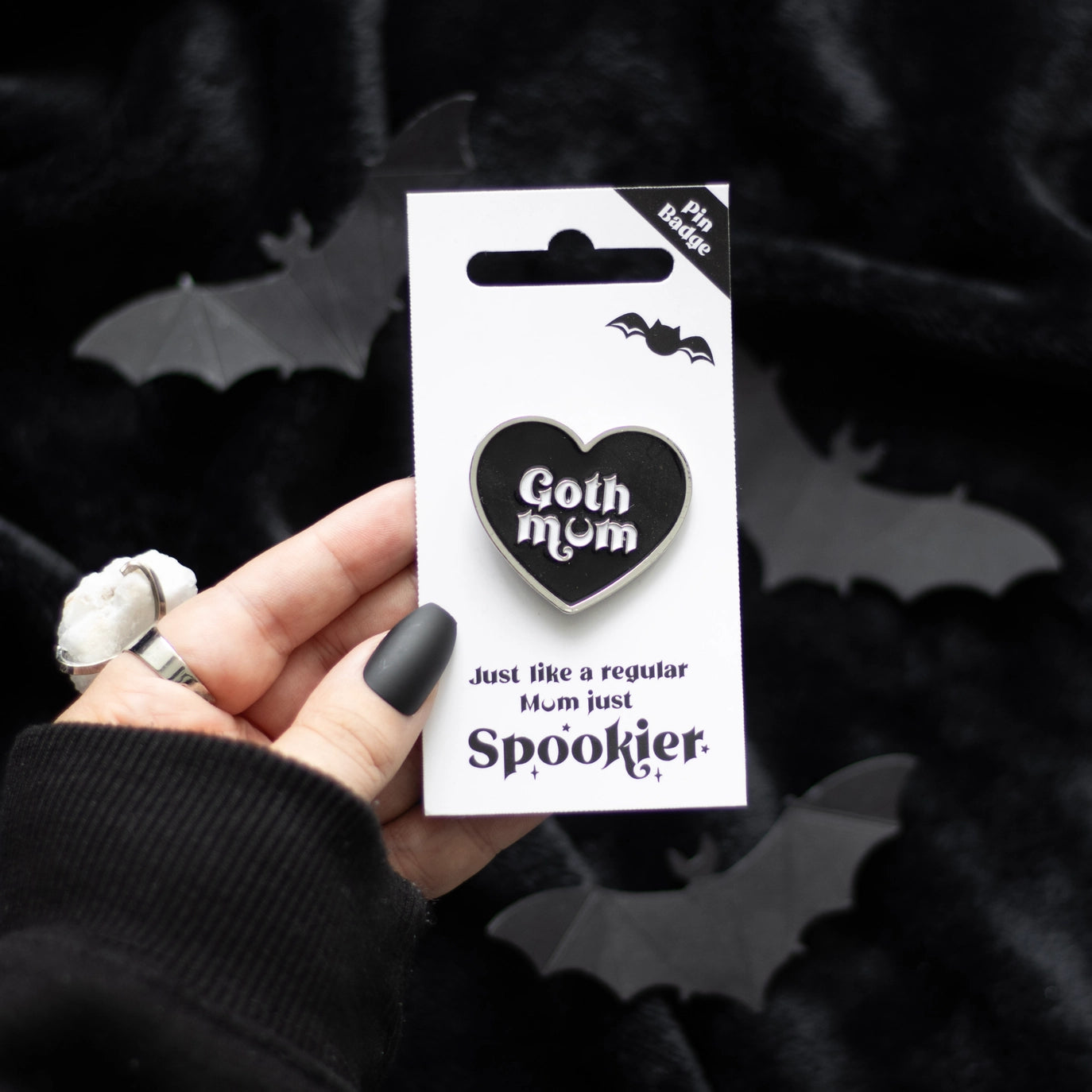 Goth Mum Black Heart Pin
