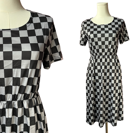 T-shirt Dress - Black Checkerboard