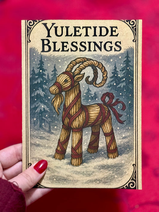 Yuletide Blessings • Vintage Yule Goat Holiday Card