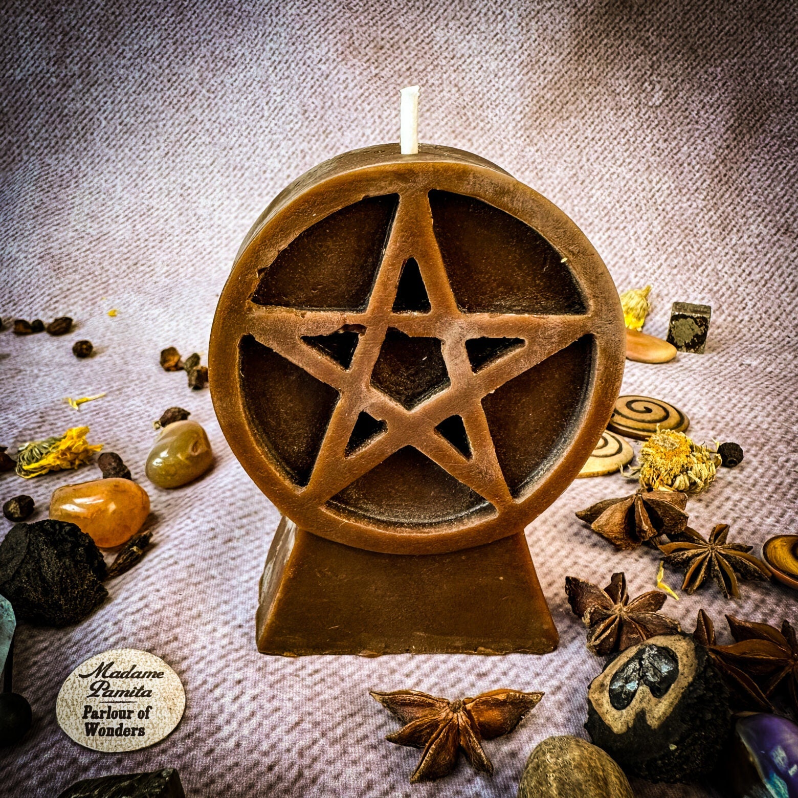 Beeswax Pentacle of Protection Spell Candle