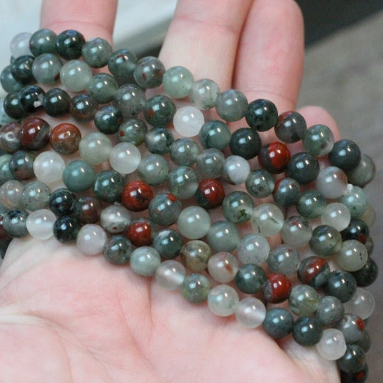 African Bloodstone Gemstone Beaded Bracelet 6mm
