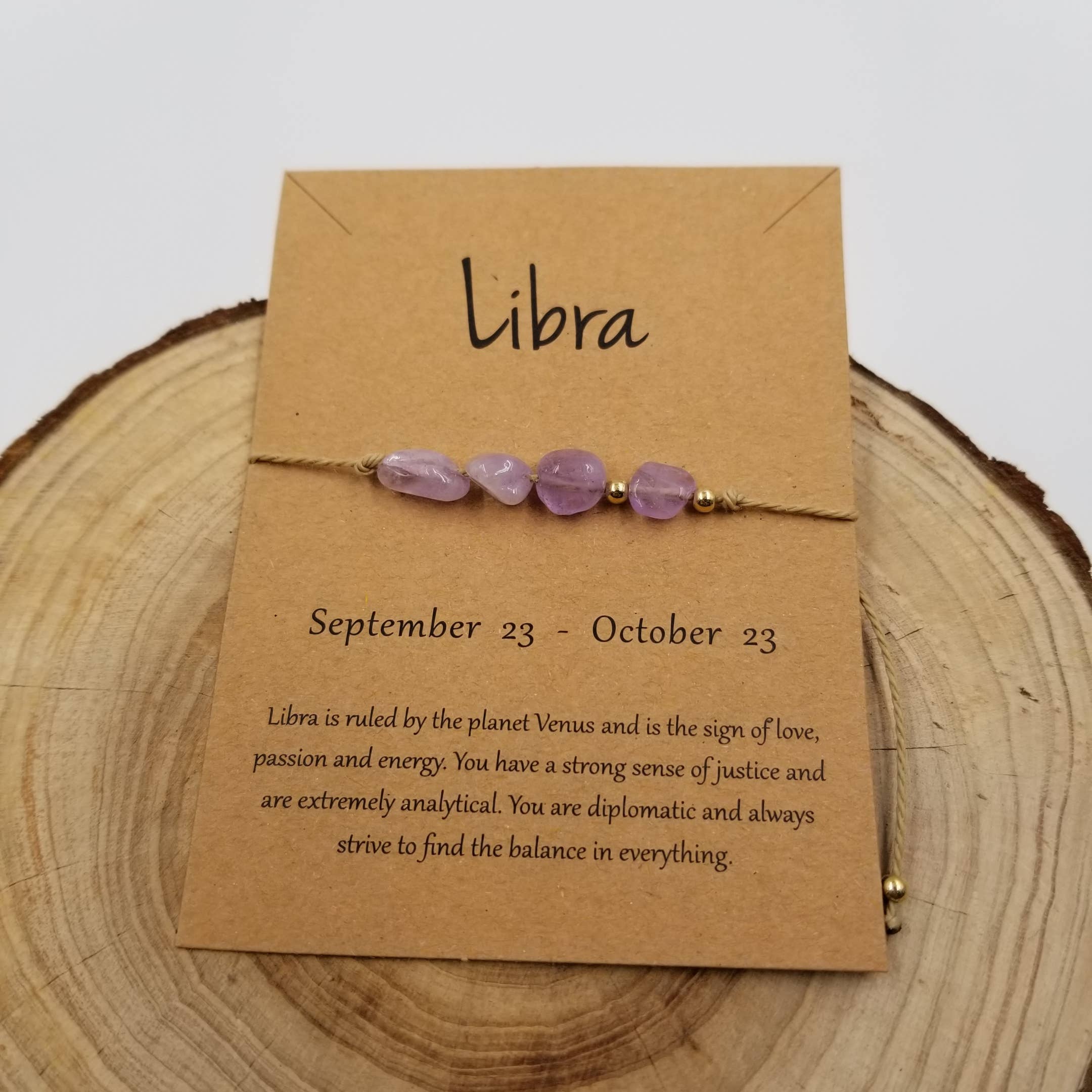 Natural Stone Zodiac Bracelet with Card