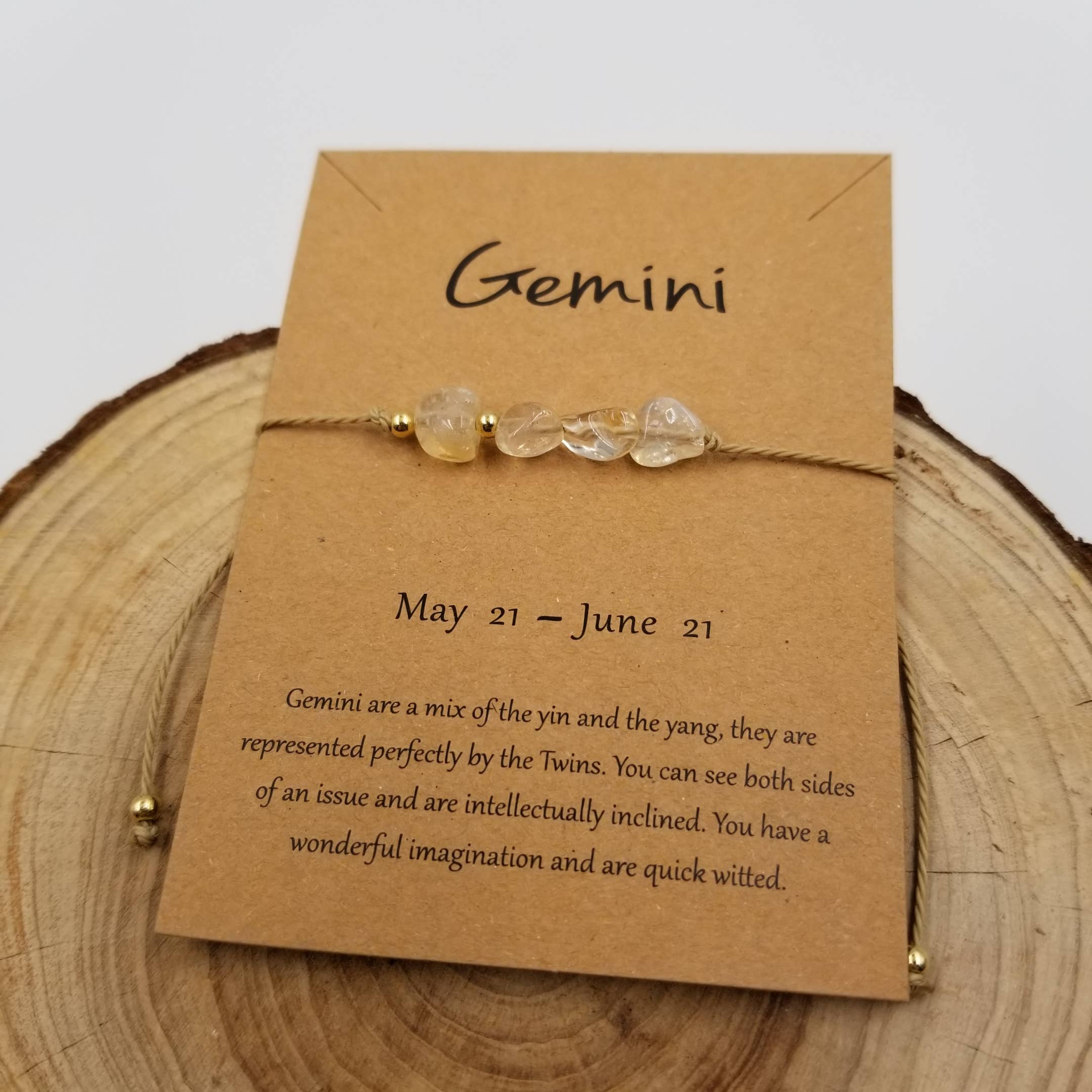 Natural Stone Zodiac Bracelet with Card