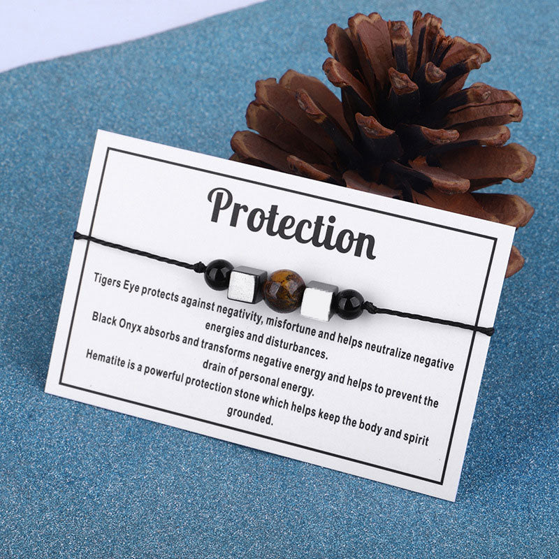 Protection Intention Gemstone Bracelet with Wax Cord