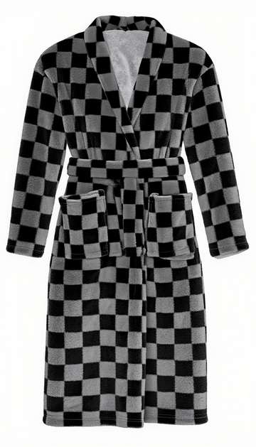 Fleece Robe - Black Checkerboard