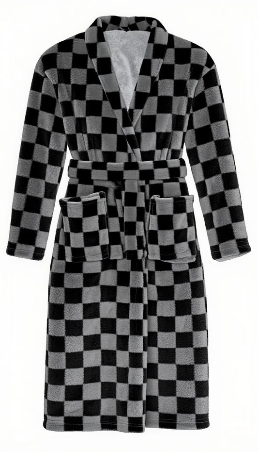 Fleece Robe - Black Checkerboard