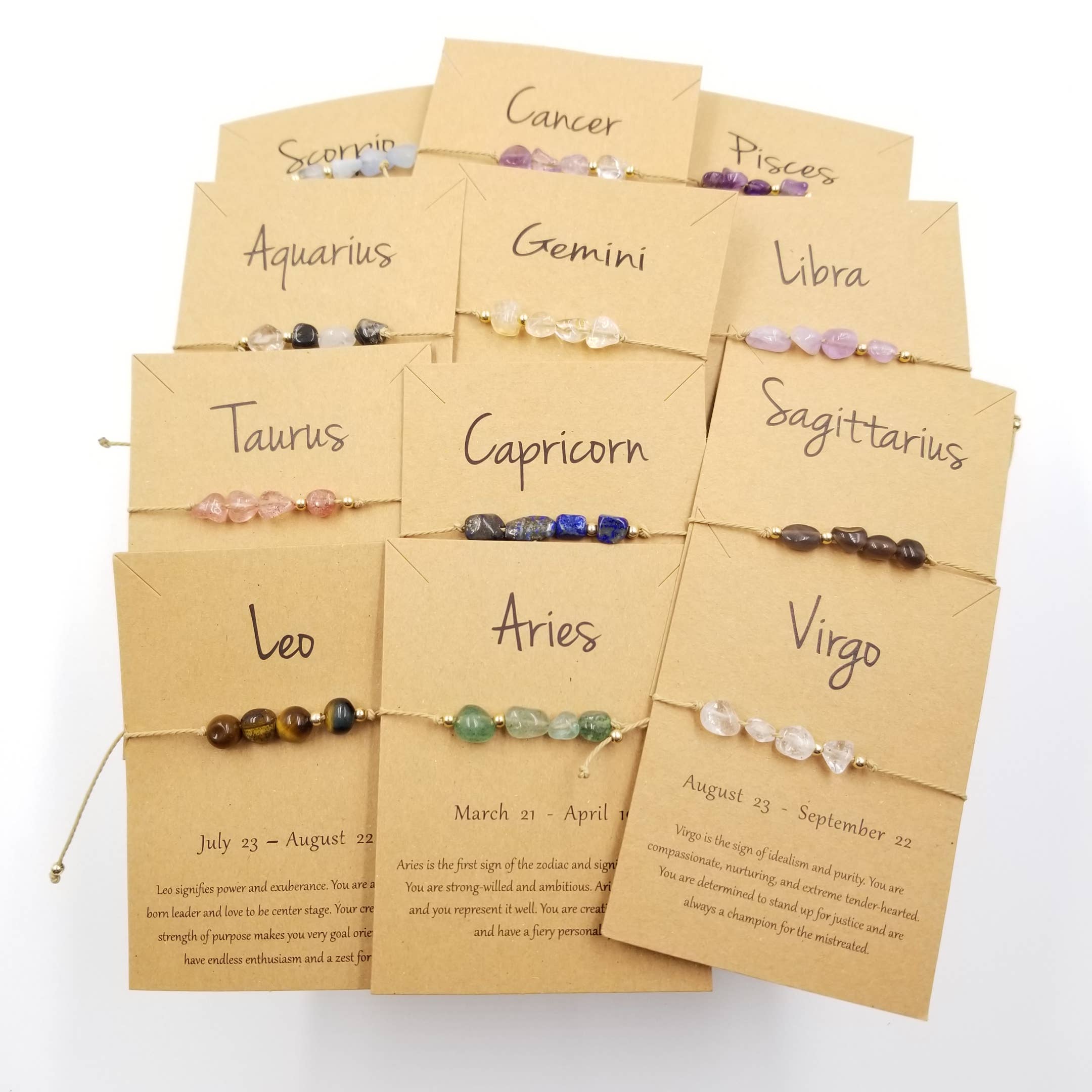 Natural Stone Zodiac Bracelet with Card