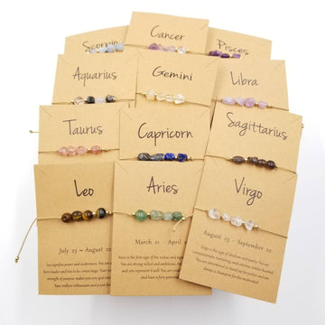 Natural Stone Zodiac Bracelet with Card