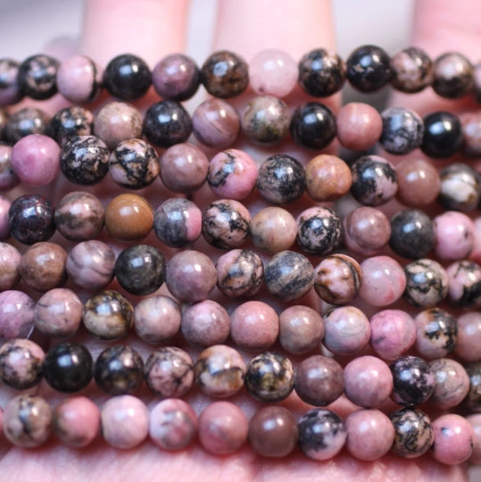Rhodonite Gemstone Beaded Bracelet 6mm