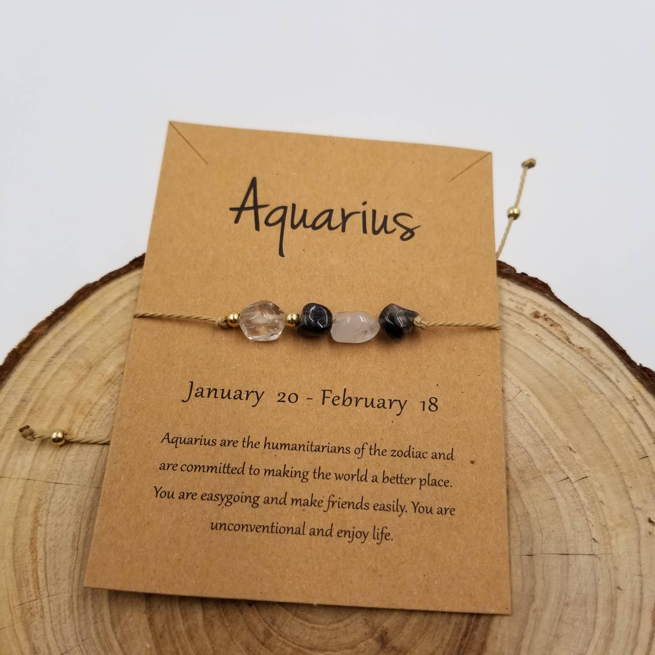 Natural Stone Zodiac Bracelet with Card