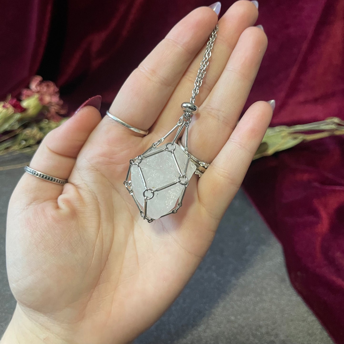 Metal Crystal Cage Necklace