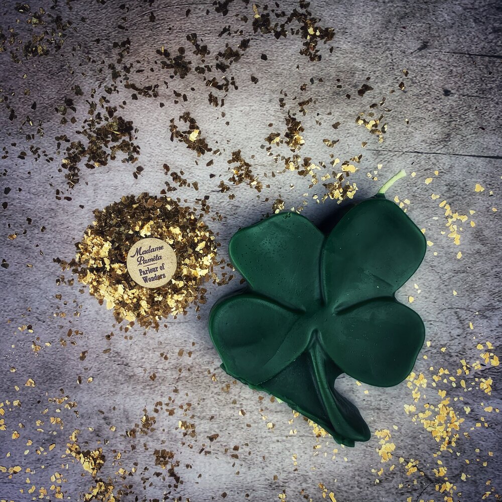 Beeswax Lucky Four Leaf Clover Spell Candle